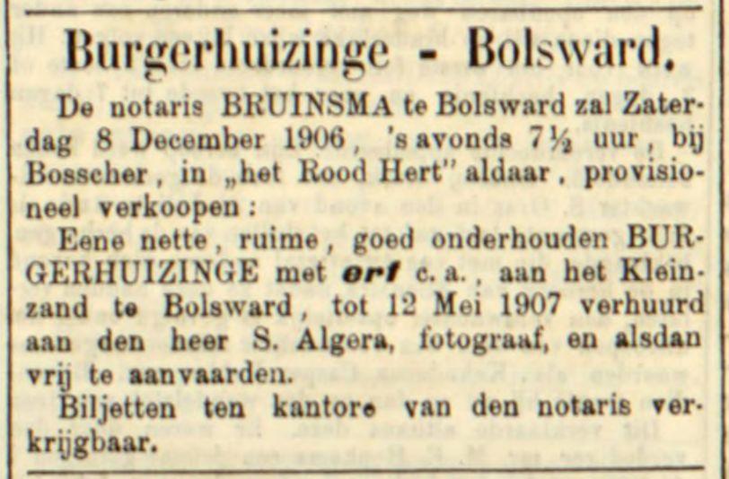 Advertentie in de Leeuwarder Courant, 30 nov. 1906